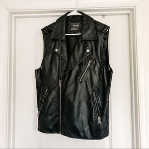 Faux Leather Zip-up Biker Vest